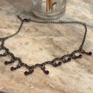 Elegant Silver and Red Heart Necklace